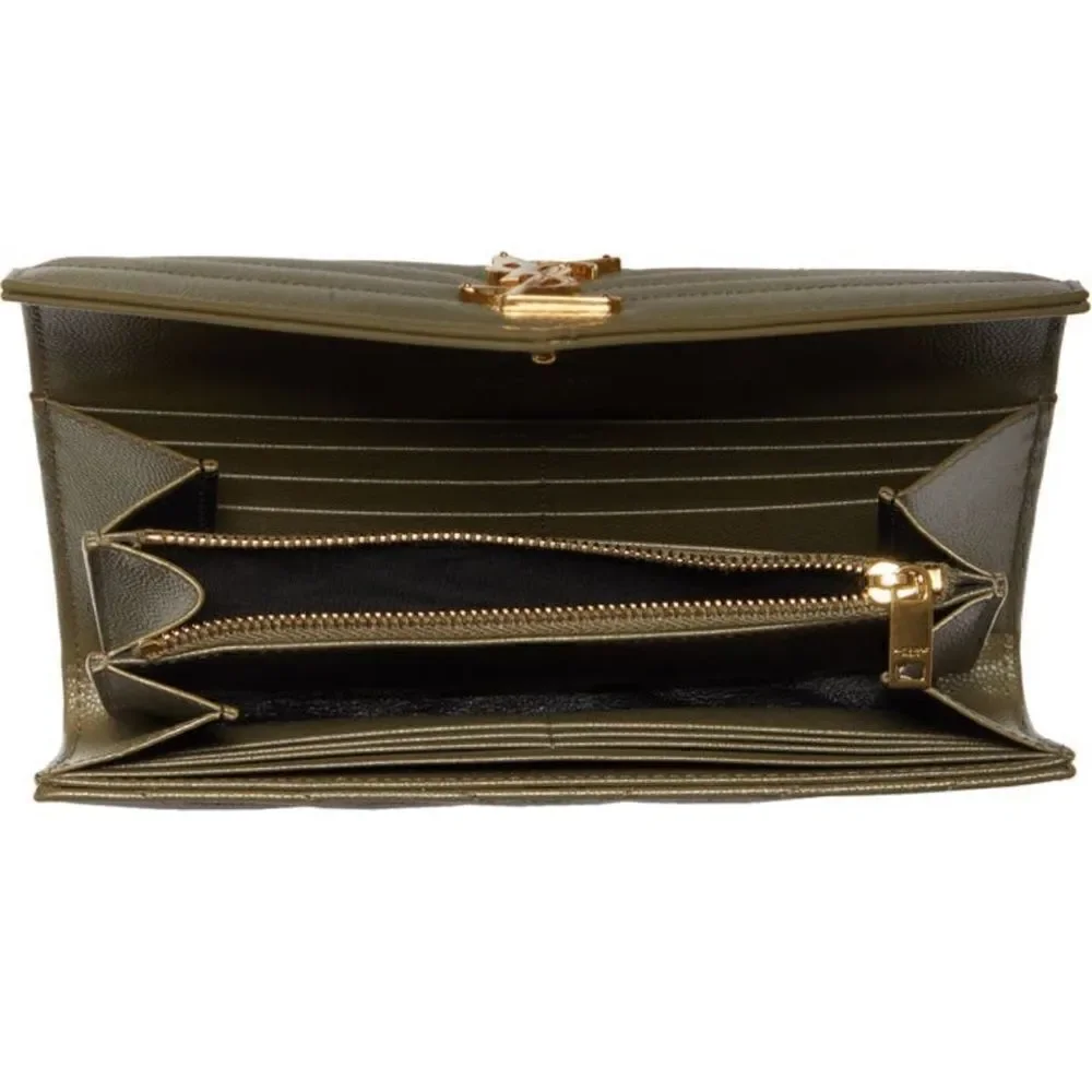 Saint Laurent Monogram Logo Leather Flap Wallet Vert Khaki